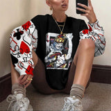 Goosudu Pink Black Letter Print Oversized Crewneck Sweatshirt Women Loose O Neck Long Sleeve Pullover Thin Fashion Tops Spring Fall
