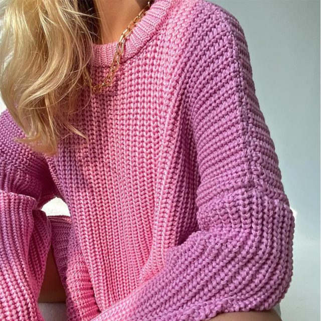 Women Solid Knitted Thickening Oversized Sweater Female Round Neck Long Sleeve Casual Loose Pullovers Top Autumn Winter