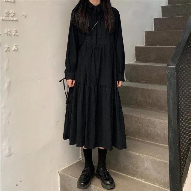 Street Japanese Lolita Dress Womens Dresses Spring Autumn Women Long Midi Dress Kawaii Dress Vintage Black Chic Dress Xxl