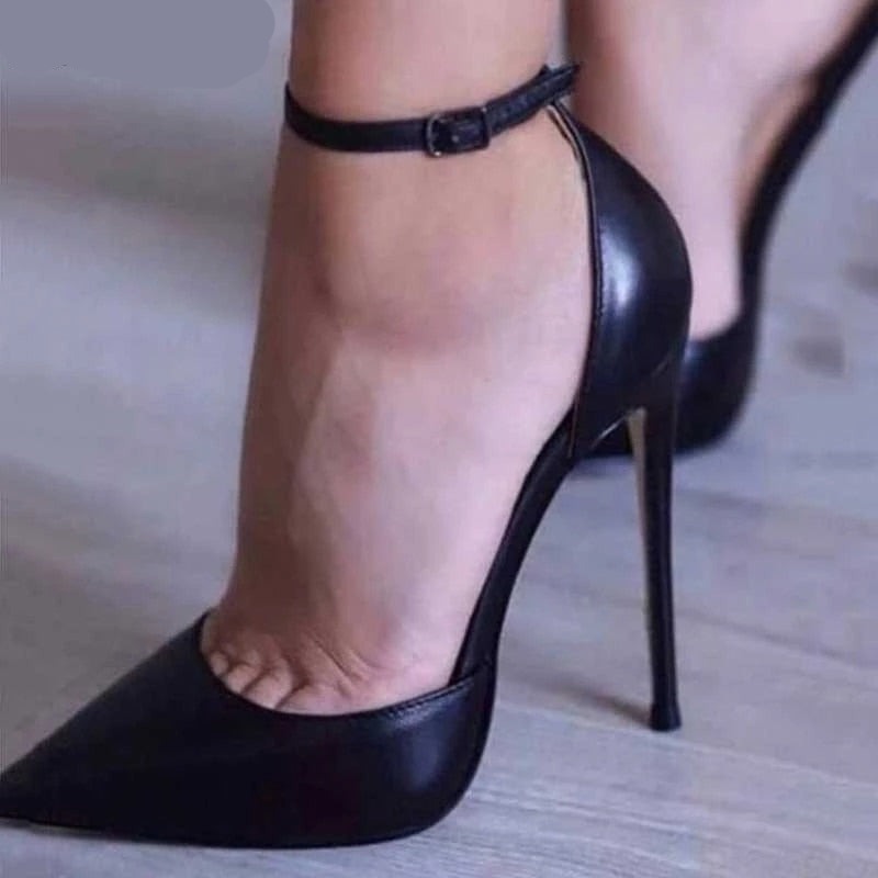 goosudu White Patent Leather Women Ankle Strap D'orsay Stiletto Pumps Pointed Toe Sexy High Heel Shoes 8cm 10cm 12cm Customize