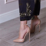 goosudu White Patent Leather Women Ankle Strap D'orsay Stiletto Pumps Pointed Toe Sexy High Heel Shoes 8cm 10cm 12cm Customize