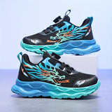 Trendy Cool Dragon Print Luminous Sneakers With Rotating Button For Boys, Breathable Shock-absorbing Running Shoes For Spring Summer Autumn