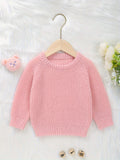 Cozy Casual Crew Neck Baby Sweater - Easy Care Long Sleeve Pullover with Stylish Mermaid Hem for Fall/Winter