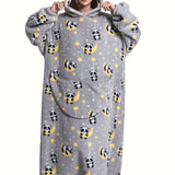 Cozy Plus Size Cartoon Penguin Sherpa Fleece Nightgown - Soft, Warm, Oversized Wearable Blanket for Fall & Winter - Plus Size Nightgowns & Sleepshirts