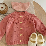 All-match Toddler Baby's Jacquard Hollow Knitted Coat, Cotton Long-sleeved Air Conditioning Cardigan