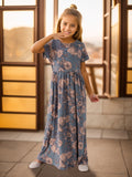 Girls Elegant Flowy Flower Print Dress - Stylish & Comfortable for Summer Holidays - Long, Loose & Short Sleeve