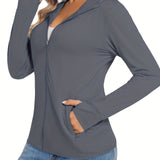 Long Sleeve Sun Protection Hoodie - Quick Drying, Breathable, Soft, Skin Friendly, Full Zipper, Pocket, High Stretch Polyester - Perfect for Outdoor Sports, Fitness, Hiking, Jogging, Beach, Travel, and Daily Activities