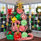 46pcs Mylar Merry Christmas Balloons, Candy Foil Garland Arch Kit, Cane Swirl Birthday Decorations for Winter New Year Holiday Party