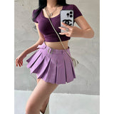 goosudu Alexis Solid Color Pleated A-Line Low Waist Mini Skirt