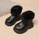 Kids' Fashion Winter Snow Boots with Zipper - Solid Color PU Upper, Fabric Lined Casual Street Style Ankle Booties for Boys & Girls with Non-Slip Rubber Sole, Cute Round Toe, Fall/Winter Daily Wear