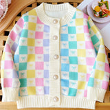 Adorable Girls Pearl Button Bow Knitted Sweater Cardigan - Soft, Cozy & Fashionable for Your Little Princess!