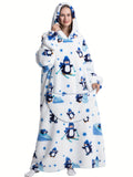 Cozy Plus Size Cartoon Penguin Sherpa Fleece Nightgown - Soft, Warm, Oversized Wearable Blanket for Fall & Winter - Plus Size Nightgowns & Sleepshirts