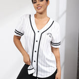 Baseball Jersey for Woman - V-Neck 'Los Angeles' Printing Tops Button Casual Softball Shirt Activewear Tee Versatile & Comfy for Spring to Summer