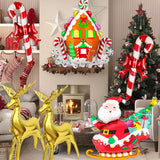 6Pc Jumbo Aluminum Foil Christmas Balloon Set - Self-Sealing, Standing Reindeer, Santa Sleigh, Candy Cane, Gingerbread House for Holiday Party Decor, 14+ Years