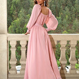 Chic Maxi Dress with Cinched Waist - Long Sleeve Elegance - Versatile for Formal & Casual Occasions - Array of Vibrant Colors