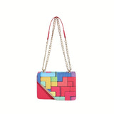 Plaid Pattern Lightweight PU Leather Crossbody Bag - Adjustable Strap, Unlined, Magnet Closure, Perfect for Daily Use - Stylish, Trendy, and Easy to Carry