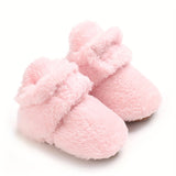 Infant Toddler Winter Plush Warm Cotton Boots - Casual Classic Solid Color Ankle-High Slip-On Round Toe Booties with Soft Fabric Upper, Inner & Sole - Comfortable Outdoor Daily Wear for Boys & Girls