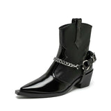 Pointed Toe Boots Women's  New Winter Heel Chain Thick Bottom Short Tube Elastic Fashion Western Boot Kq8
