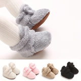 Infant Toddler Winter Plush Warm Cotton Boots - Casual Classic Solid Color Ankle-High Slip-On Round Toe Booties with Soft Fabric Upper, Inner & Sole - Comfortable Outdoor Daily Wear for Boys & Girls