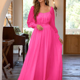 Chic Maxi Dress with Cinched Waist - Long Sleeve Elegance - Versatile for Formal & Casual Occasions - Array of Vibrant Colors