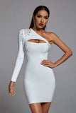 goosudu Vanera One Shoulder Rhinestone Bandage Dress - White