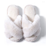 Slippers Women Men Winter Plush Cross Band Cotton Slipper Open Toe Fuzzy Warm Woman House Indoor Shoes