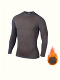 1 Pc Thermal Fusion Men's Base Layer Shirt - Soft, Moisture-Wicking, Long Sleeve, Round Neck, Casual Fit for Running, Training, Hiking, Outdoor Activities - Perfect for Autumn/Winter, Cold Weather, Breathable, Quick-Drying, and Comfortable Wear