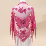 29.5"×55.1" Elegant Triangle Shawl - Breathable, Windproof, and Embroidered with Butterfly Flower Lace - Stylish Outdoor Accessory for Women