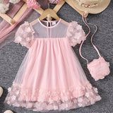 Fairy Tale Bloom - Girls Delightful Floral Tutu Dress with Puffy Sleeves & Matching Purse - A Dreamy Summer Party or Holiday Gift for Little Princesses