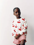 Chic Floral Long-Sleeve Cotton Blend Girls’ Sweatshirt | Crew Neck, Stretch Fabric, Rib-Knit Details | Perfect for Daily Wear, Parties, Gift