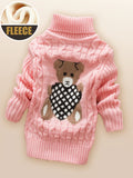 Cozy Fashion Bear Sweater - Soft, Thick, High-Quality Fleece Turtleneck Knitwear for Girls and Boys - Warm, Winter, Casual, Everyday Wear