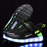 Boy's Trendy Skate Shoes With LED Light Up Design, Comfy Non Slip Casual Hook & Loop Fastener Sneakers