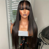 Natural Color Human Hair Wigs With Bangs 13x4 Lace Frontal Wigs Pre Plucked Transparent Lace Human Hair Wigs For Women Brazilian Human Hair Wig 150% Density