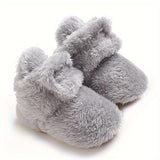 Infant Toddler Winter Plush Warm Cotton Boots - Casual Classic Solid Color Ankle-High Slip-On Round Toe Booties with Soft Fabric Upper, Inner & Sole - Comfortable Outdoor Daily Wear for Boys & Girls