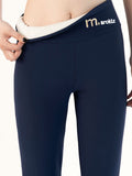 1pc Women's High-Waisted Thermal Fleece-Lined Leggings - Ultra Stretch Slim Fit Knitted Tights - Embroidered Fashion Bottoms