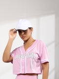 Baseball Jersey for Woman - V-Neck Printing Short Crop Tops Button Casual Softball Shirt Activewear Tee Versatile & Comfy for Spring to Summer