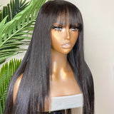 Natural Color Human Hair Wigs With Bangs 13x4 Lace Frontal Wigs Pre Plucked Transparent Lace Human Hair Wigs For Women Brazilian Human Hair Wig 150% Density