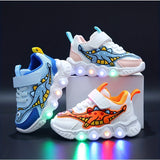 Dinosaur Pattern Mesh Luminous Sole Chunky Shoes Trendy Retro Comfy Breathable Sneakers For Boys