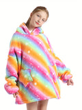 Girls Rainbow Stripe Oversized Hooded Blanket Sweatshirt - Super Soft & Cozy Pullover, Durable & Fashionable - Ideal Gift for ages 5-15, All-Season Comfort