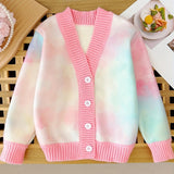 Allover Hearts Pattern Knit Cardigan For Girls, Comfy Casual Long Sleeve Knitted Outerwear Autumn/ Spring Clothes, 1pc