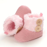 Ankle-High Soft Fleece Crib Shoes for Baby Girls - Warm, Comfortable, Slip-On, Round Toe, Geometric Pattern, Fabric Inner and Outer, Perfect for Indoor Winter Walking