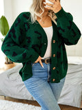 Plus Size Leopard Pattern Cardigan, Casual Long Sleeve Buttons Cardigan, Women's Plus Size Clothing