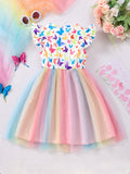 Mesmerizing Fish Scale Tutu Dress - Dreamy Gradient Colors with Sparkling Star Sequins - Adorable Bow & Fluffy Mesh for Summer Holidays, Perfect Party & Gift Dress