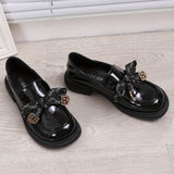 Chic Faux Leather Bowknot Loafers - Comfortable Round Toe Design - Versatile Solid Color Footwear for Everyday Wear