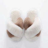 Slippers Women Men Winter Plush Cross Band Cotton Slipper Open Toe Fuzzy Warm Woman House Indoor Shoes