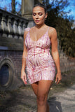 goosudu Feather Sequin Pink Mini Dress