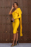 goosudu Abbey Yellow One Shoulder Bandage Dress