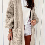 Cozy Plus Size Knit Cardigan - Comfy Cable Pattern with Pockets, Long Sleeve, Open Front - Ideal for Everyday Wear