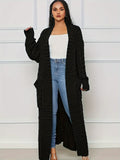 Plus Size Solid Pocket Twist Knit Cardigan, Elegant Long Sleeve Open Front Cardigan, Women's Plus Size Clothing