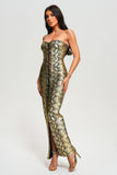 goosudu Riley Strapless Metallic Maxi Bandage Dress